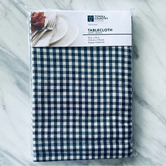 Wayfair•Town & Country Living•BRAND NEW•52”x 70”•Navy/Ivory Gingham Tablecloth🌼 - Picture 5 of 7